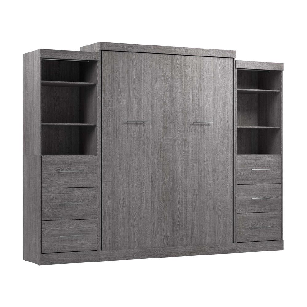 Queen Murphy Bed and 2 Closet Organizers with Drawers in Bark Gray. Picture 1