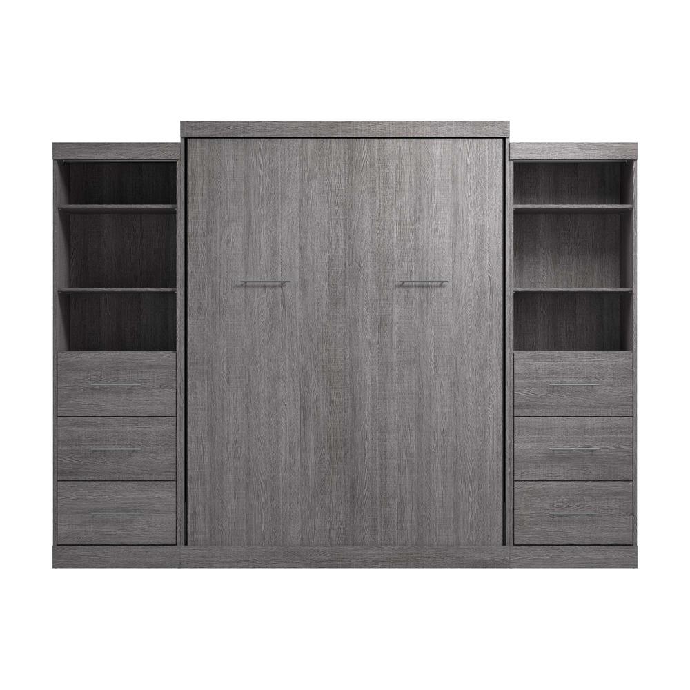 Queen Murphy Bed and 2 Closet Organizers with Drawers in Bark Gray. Picture 2