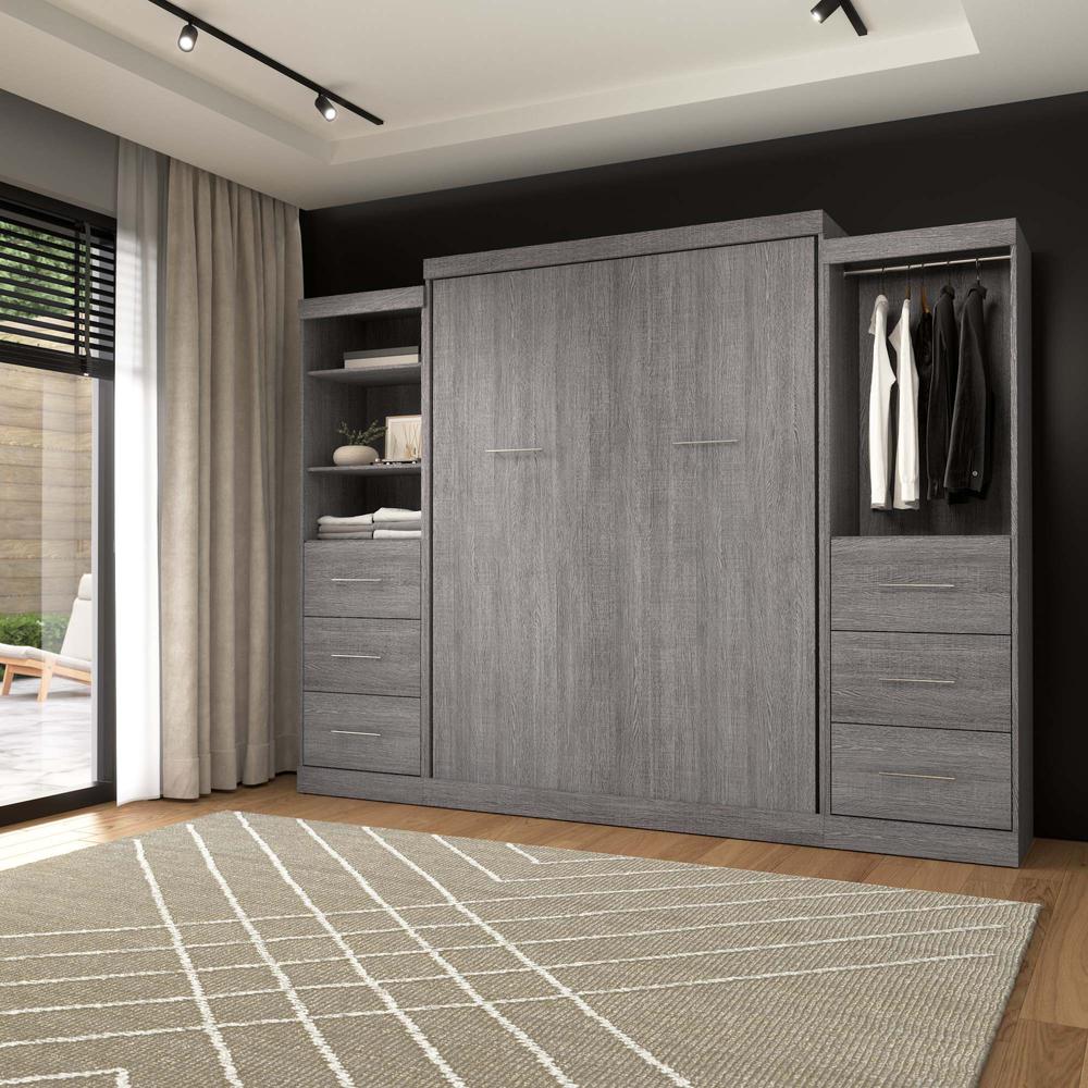 Queen Murphy Bed and 2 Closet Organizers with Drawers in Bark Gray. Picture 12
