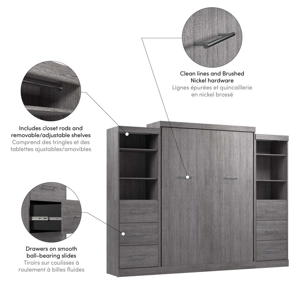 Queen Murphy Bed and 2 Closet Organizers with Drawers in Bark Gray. Picture 9
