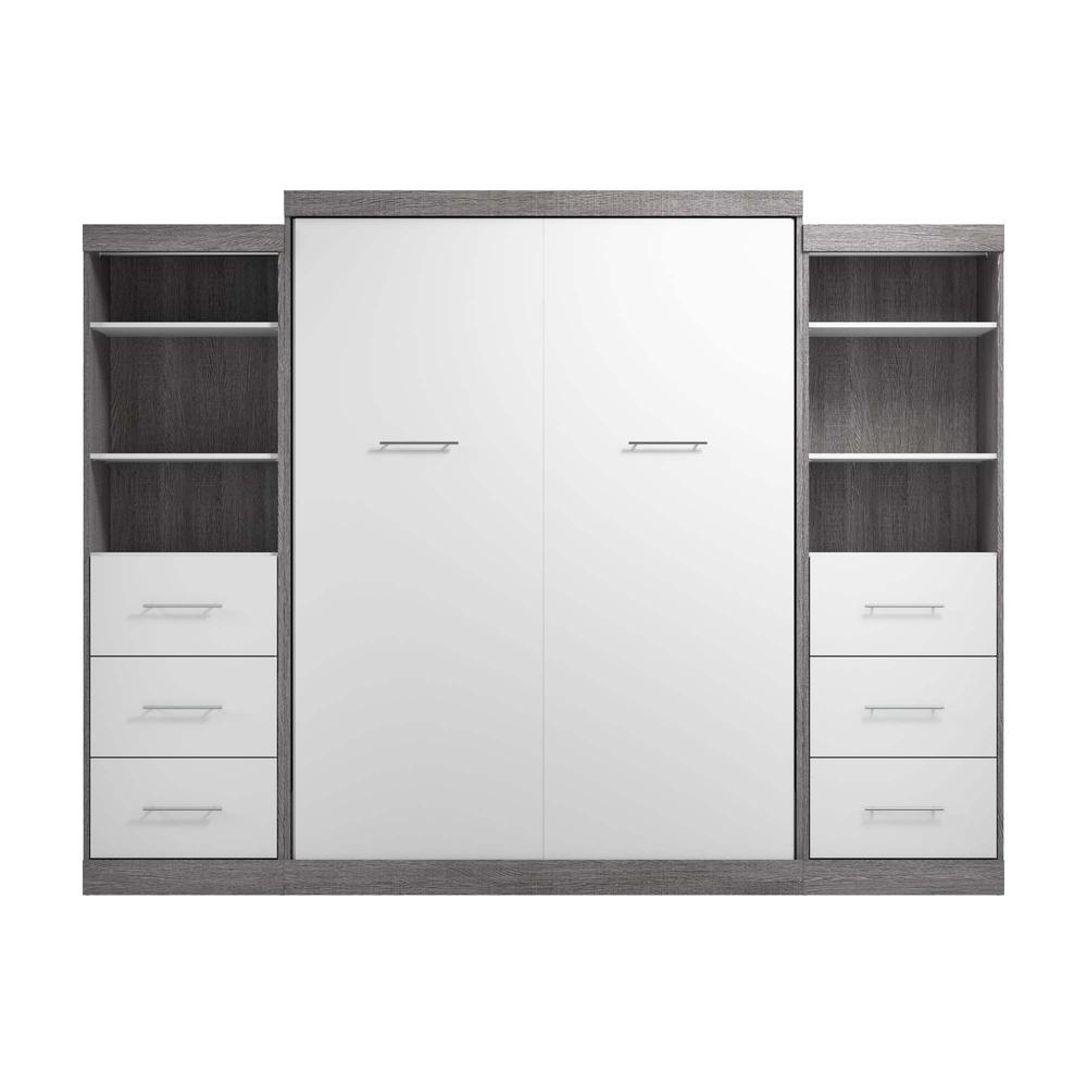 Queen Murphy Bed and 2 Closet Organizers with Drawers in Bark Gray and White. Picture 2