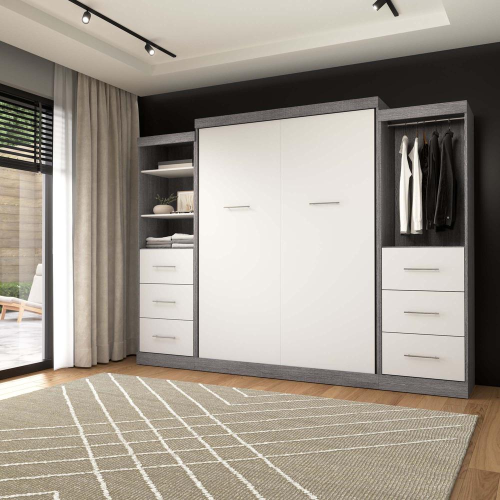 Queen Murphy Bed and 2 Closet Organizers with Drawers in Bark Gray and White. Picture 12