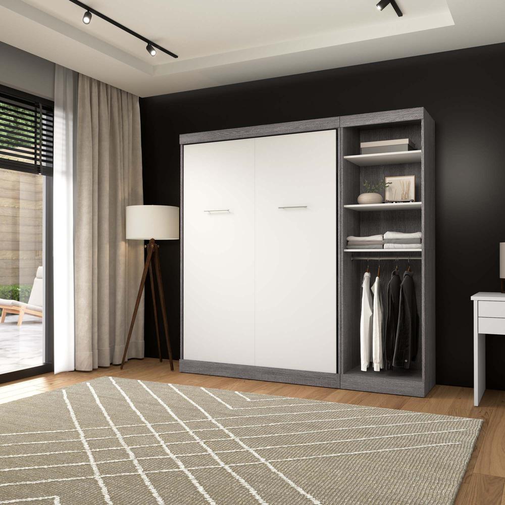Full Murphy Bed with Closet Organizer in Bark Gray and White. Picture 12
