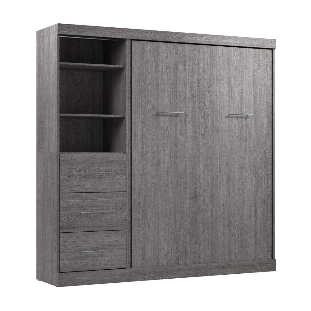 Full Murphy Bed and Closet Organizer with Drawers in Bark Gray. Picture 1