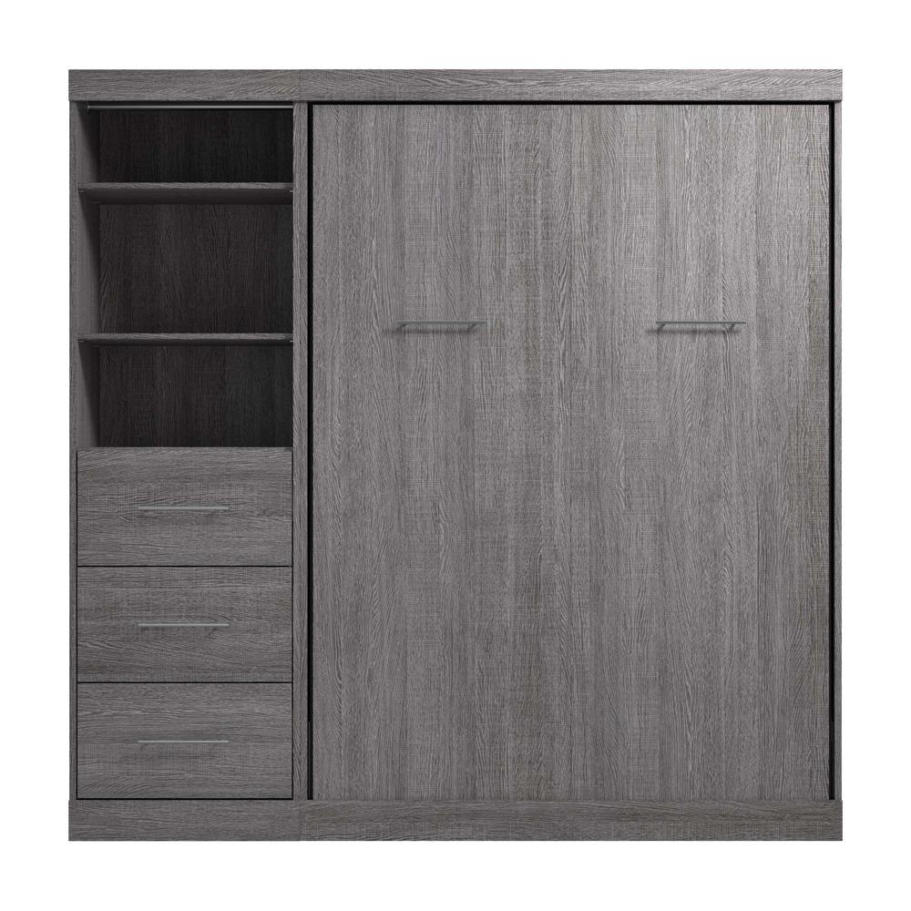 Full Murphy Bed and Closet Organizer with Drawers in Bark Gray. Picture 2