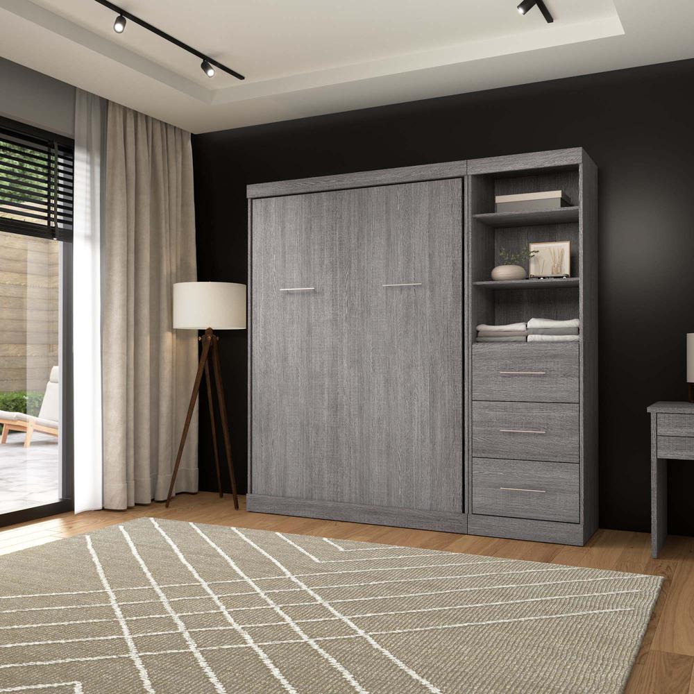 Full Murphy Bed and Closet Organizer with Drawers in Bark Gray. Picture 12