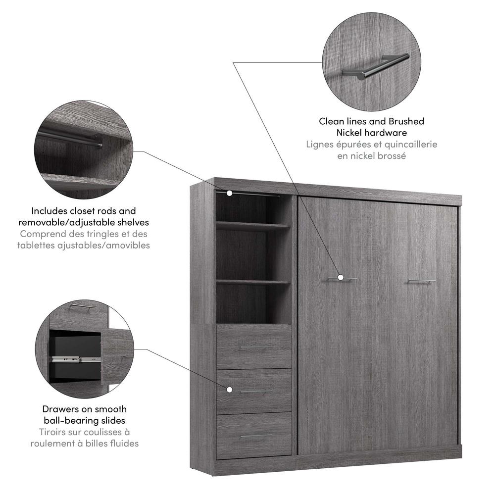 Full Murphy Bed and Closet Organizer with Drawers in Bark Gray. Picture 9