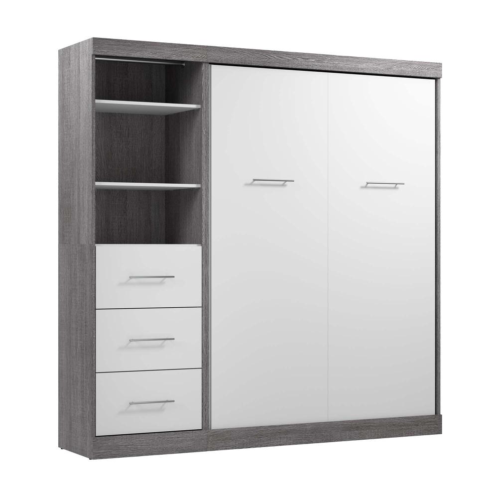 Full Murphy Bed and Closet Organizer with Drawers in Bark Gray and White. Picture 1