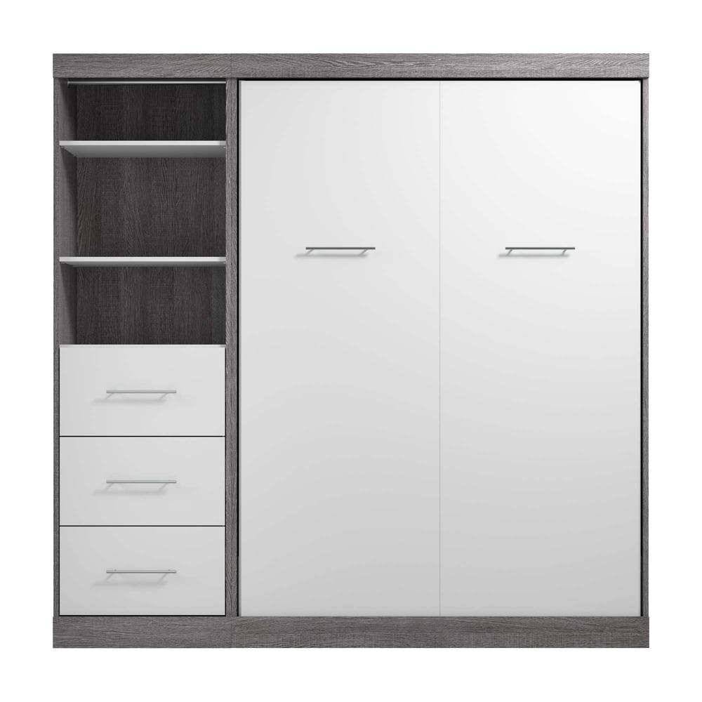 Full Murphy Bed and Closet Organizer with Drawers in Bark Gray and White. Picture 2