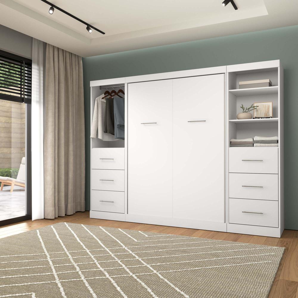 Full Murphy Bed and 2 Closet Organizers with Drawers in White. Picture 12