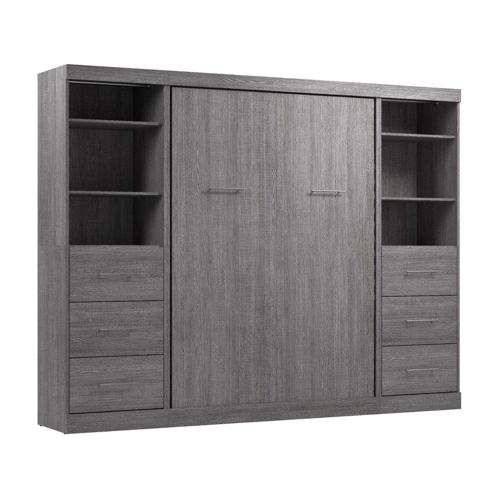 Full Murphy Bed and 2 Closet Organizers with Drawers in Bark Gray. Picture 1