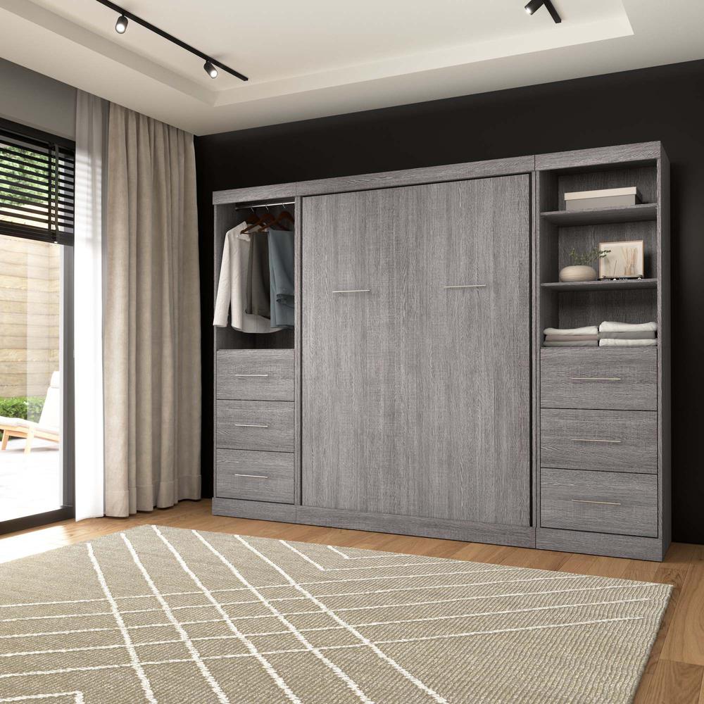 Full Murphy Bed and 2 Closet Organizers with Drawers in Bark Gray. Picture 12