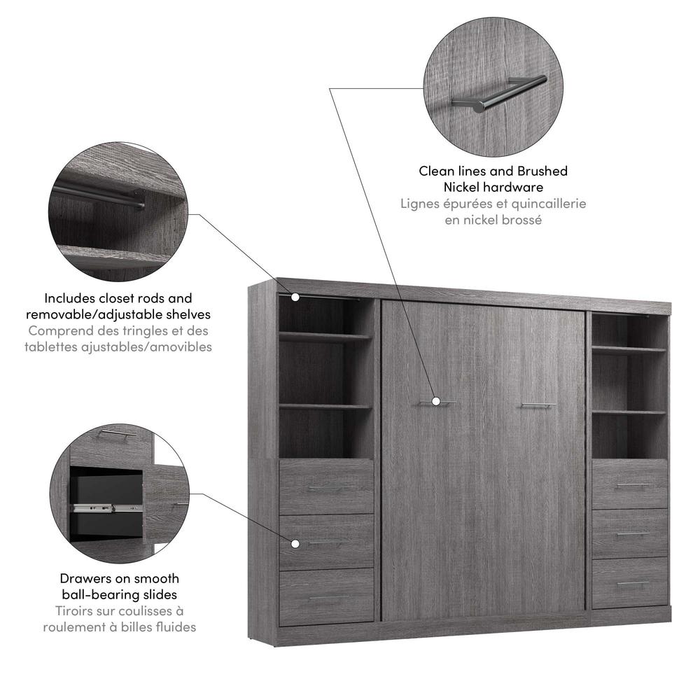 Full Murphy Bed and 2 Closet Organizers with Drawers in Bark Gray. Picture 9