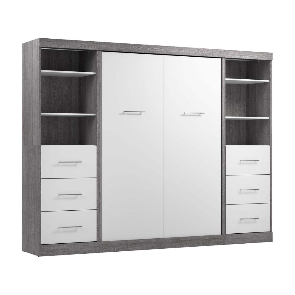 Full Murphy Bed and 2 Closet Organizers with Drawers in Bark Gray and White. Picture 1