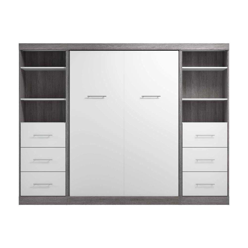 Full Murphy Bed and 2 Closet Organizers with Drawers in Bark Gray and White. Picture 2