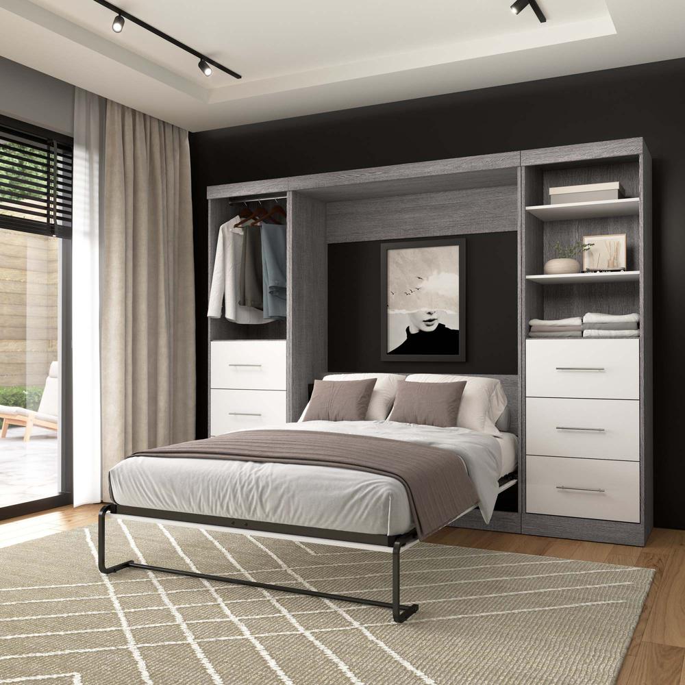 Full Murphy Bed and 2 Closet Organizers with Drawers in Bark Gray and White. Picture 11