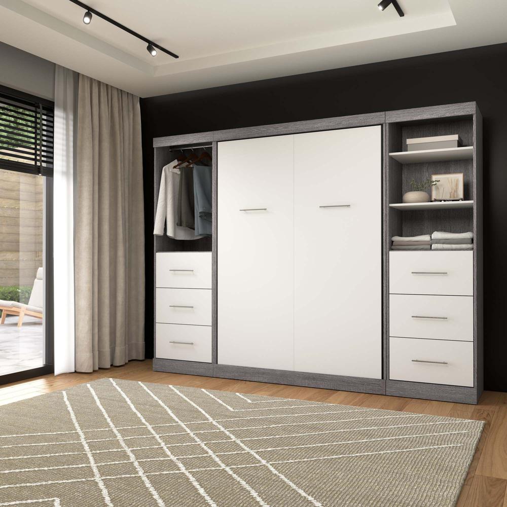 Full Murphy Bed and 2 Closet Organizers with Drawers in Bark Gray and White. Picture 13
