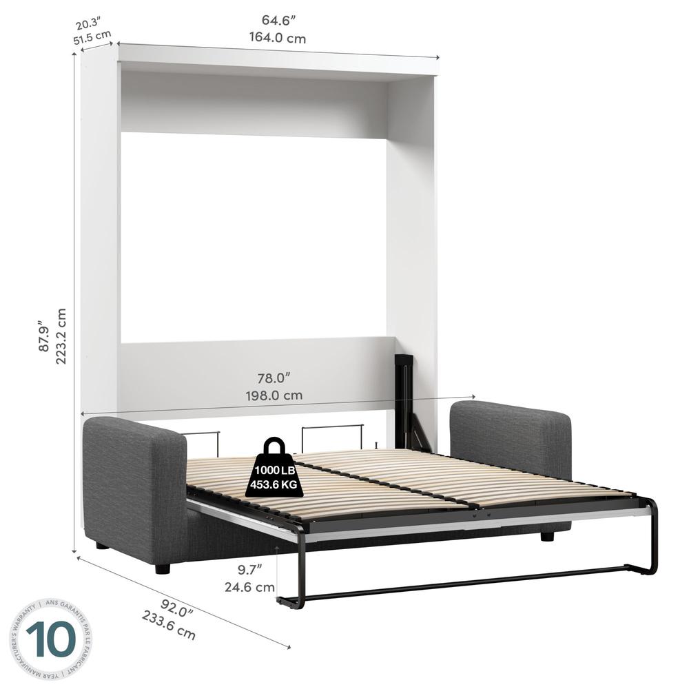 Bestar Pur Queen Murphy Bed with Sofa (78W) in White. Picture 3