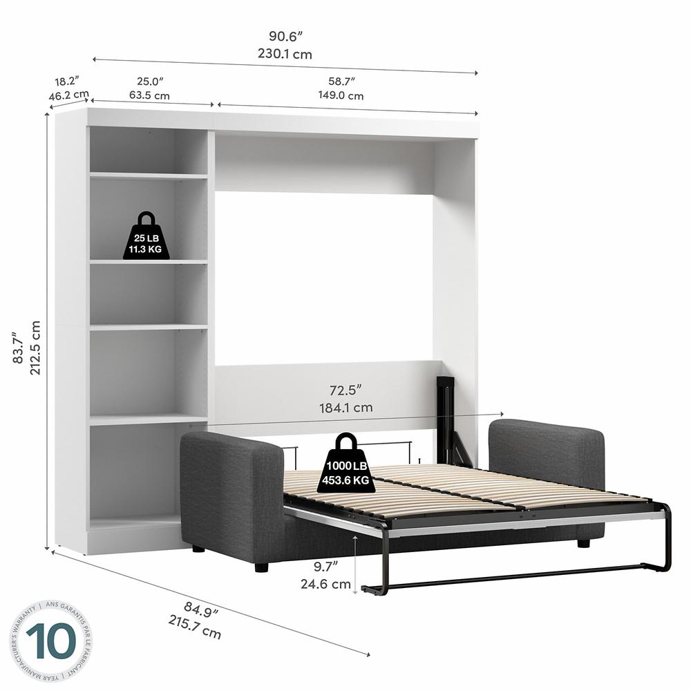 Pur 3-Piece Full Wall Bed, Storage Unit and Sofa Set - White & Grey. Picture 7