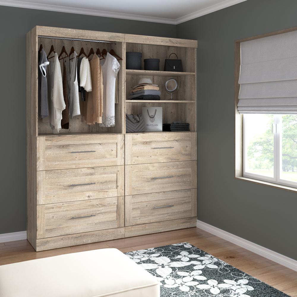 Bestar Pur 72W Closet Organizer with Drawers in rustic brown. Picture 3
