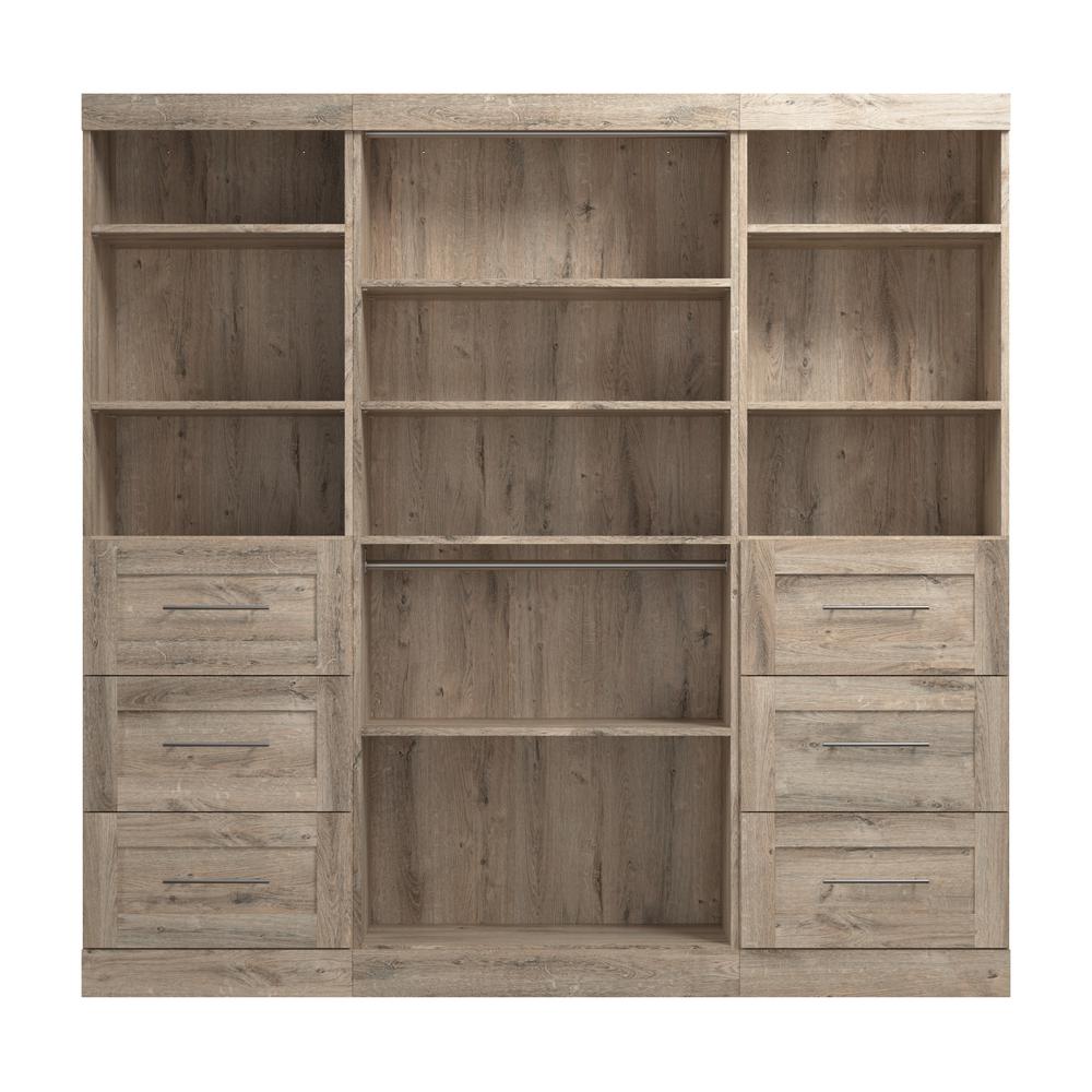 Bestar Pur 86W Closet Organization System with Drawers in rustic brown. Picture 4