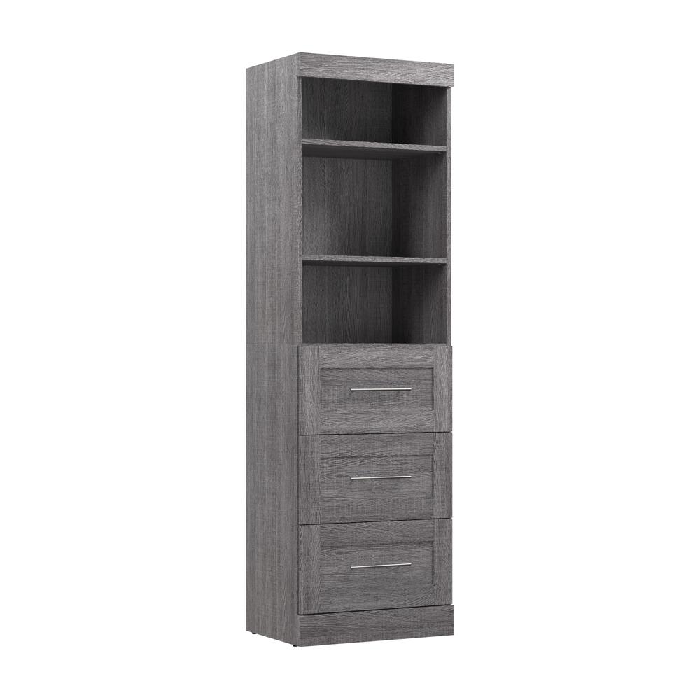 25" storage unit with 3-drawer set in Bark Gray. Picture 1