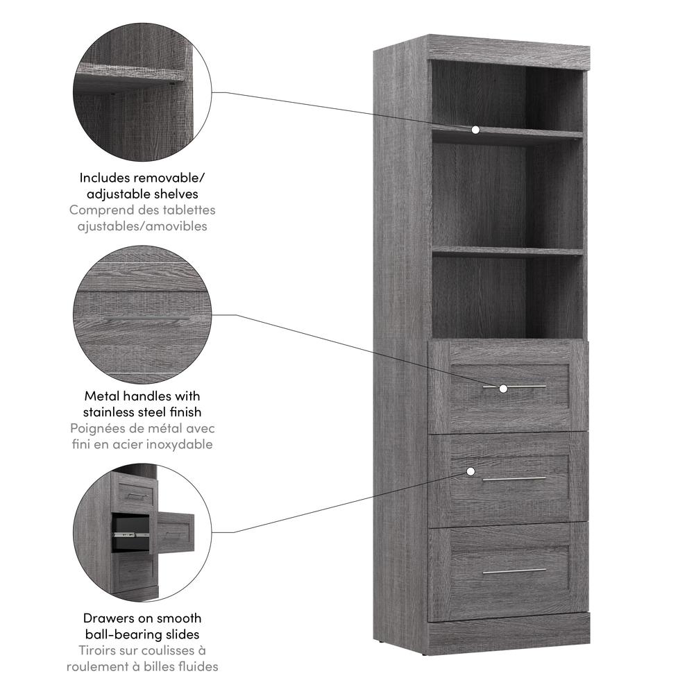 25" storage unit with 3-drawer set in Bark Gray. Picture 4