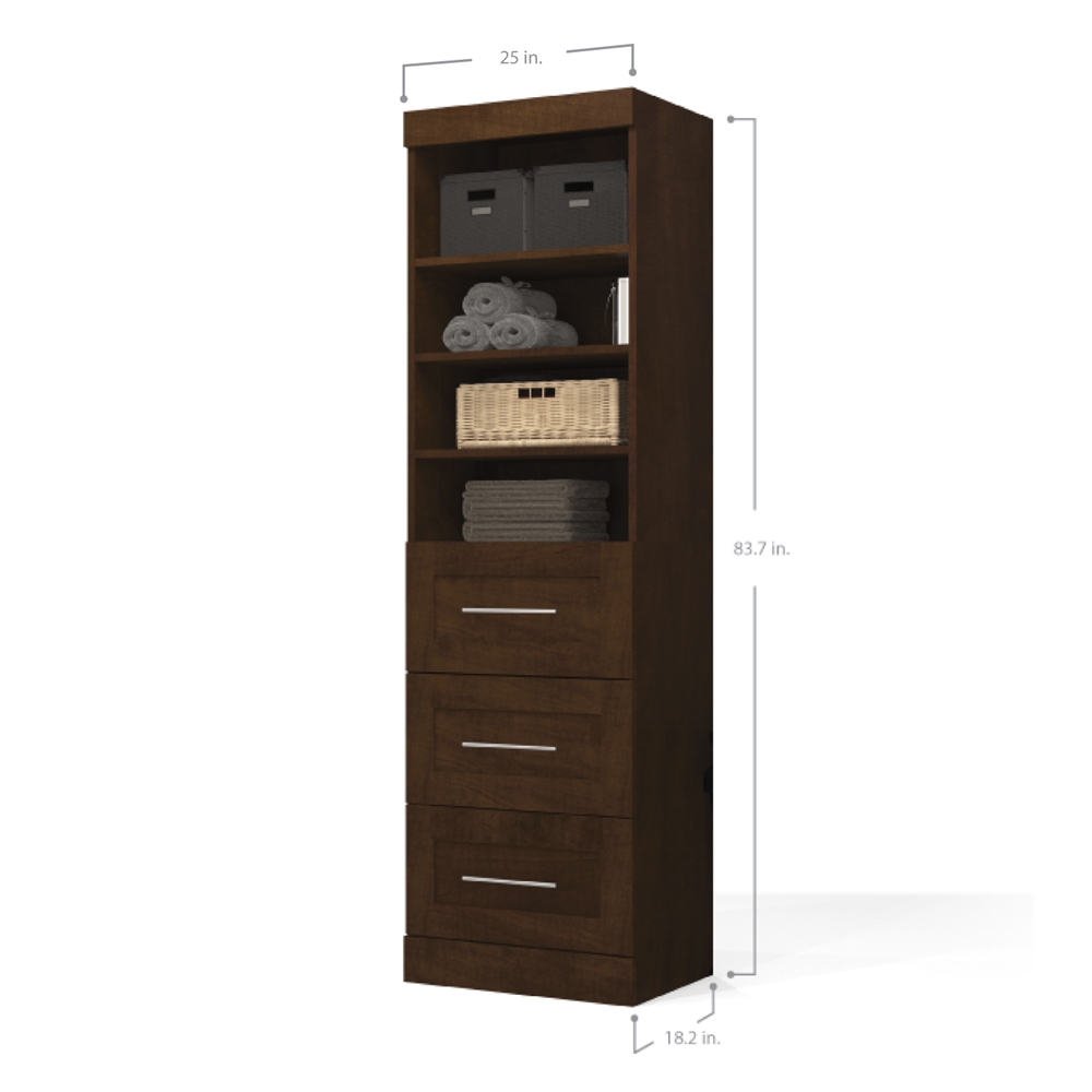 Pur 25" storage unit with 3-drawer set in Chocolate. The main picture.
