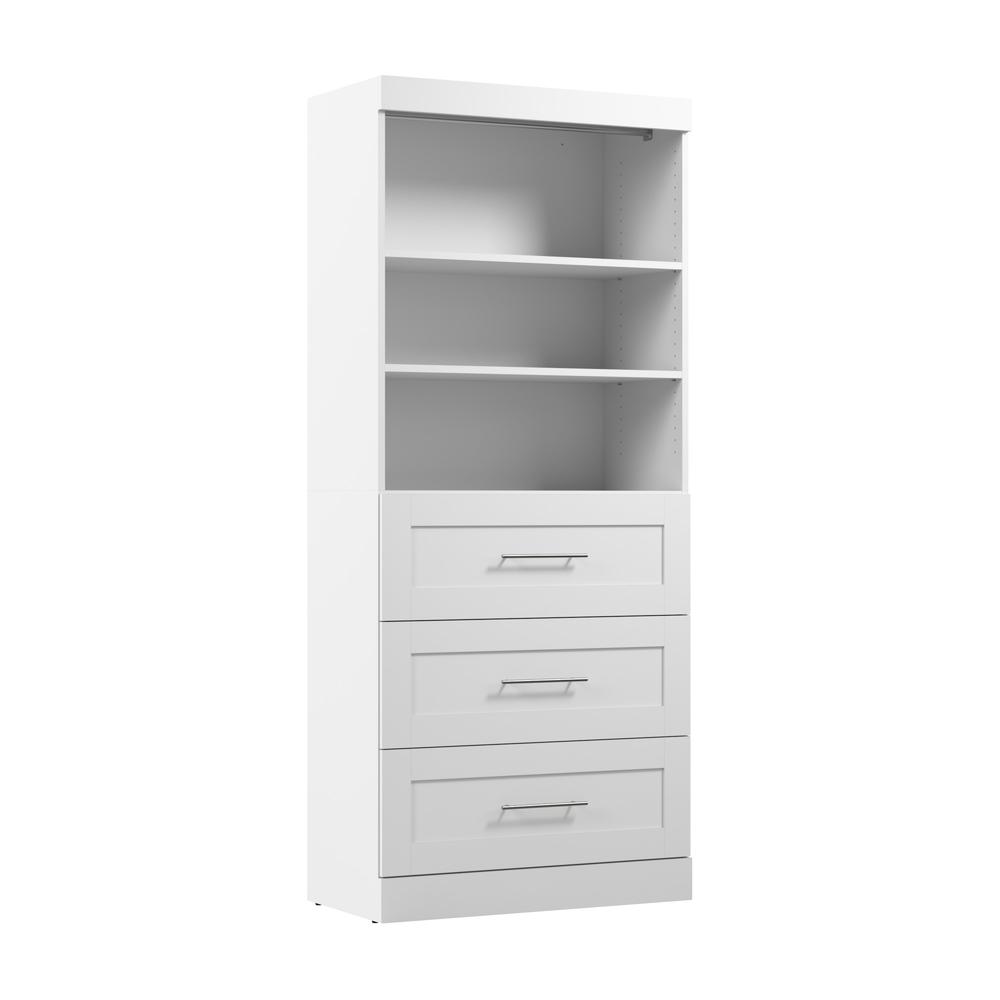 Pur 36" storage unit with 3-drawer set in White. Picture 1