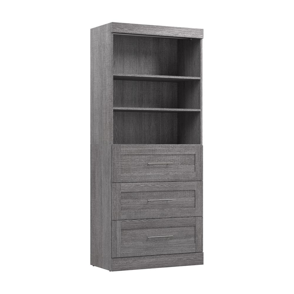36" storage unit with 3-drawer set in Bark Gray. Picture 1