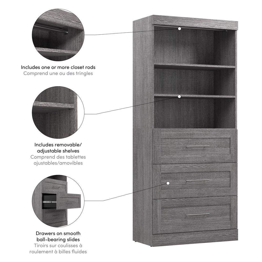 36" storage unit with 3-drawer set in Bark Gray. Picture 4