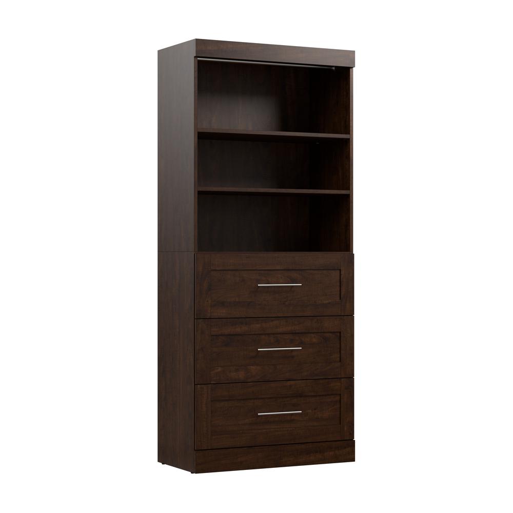 Pur 36" storage unit with 3-drawer set in Chocolate. Picture 1