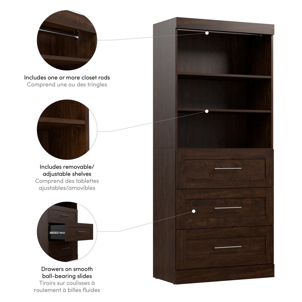 Pur 36" storage unit with 3-drawer set in Chocolate. Picture 4