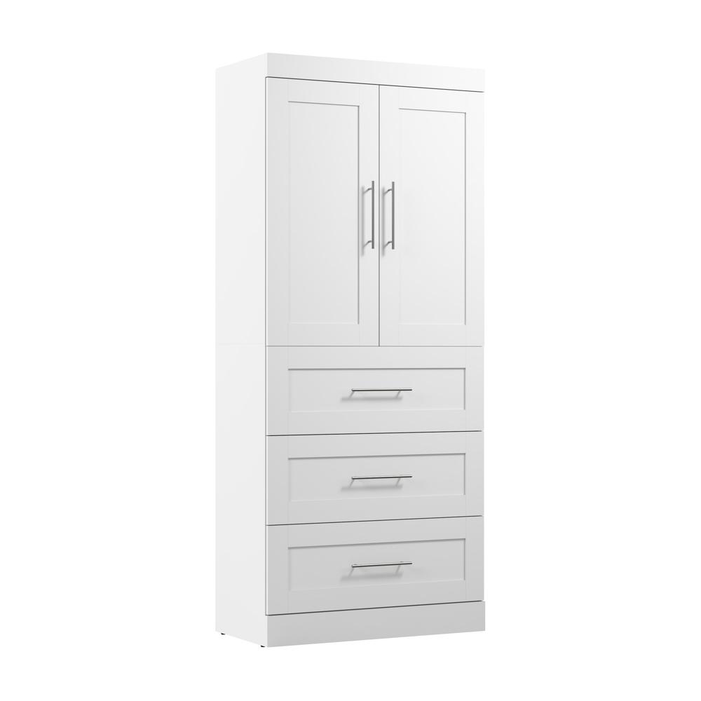 Pur 36" storage unit with 3-drawer set and doors in White. Picture 4