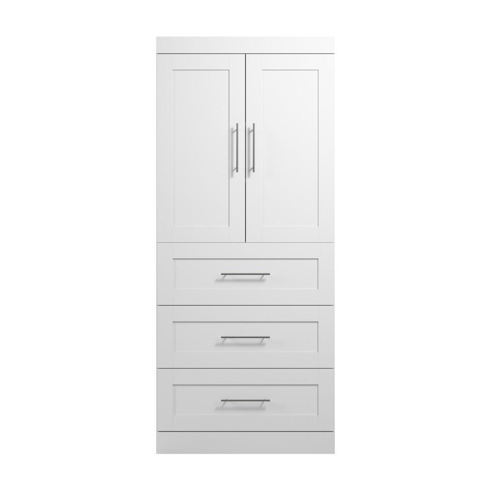 Pur 36" storage unit with 3-drawer set and doors in White. Picture 1