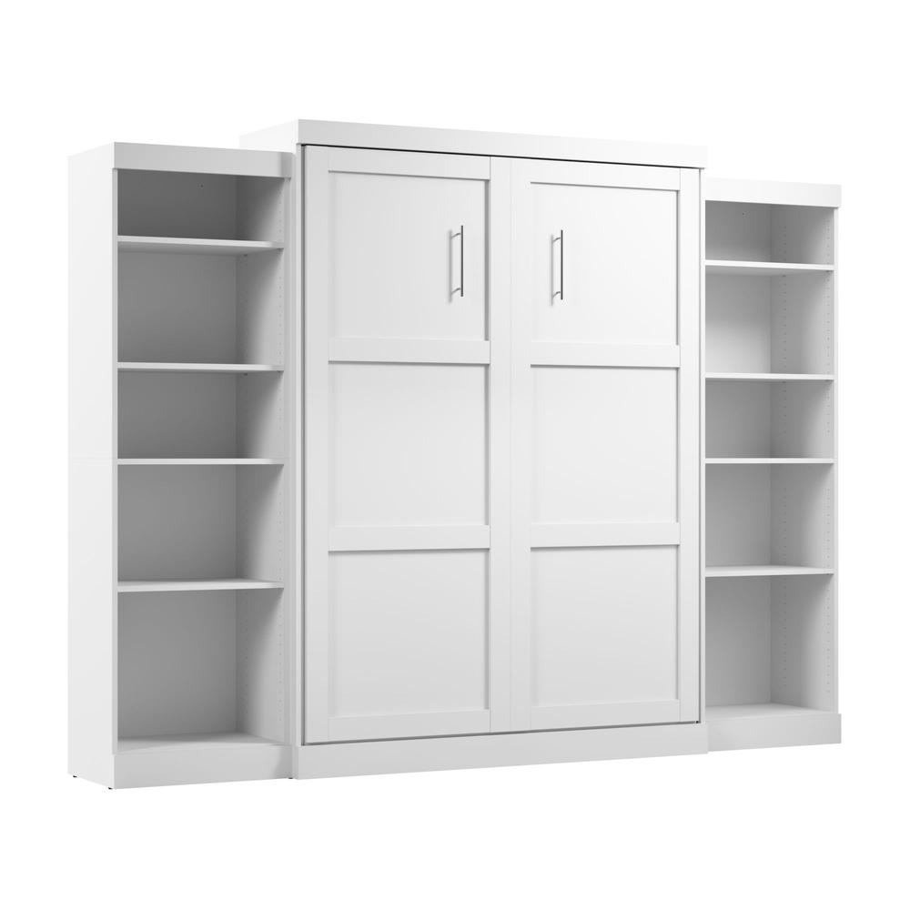 Bestar Pur Queen Murphy Bed and 2 Shelving Units (115W) in White. Picture 1