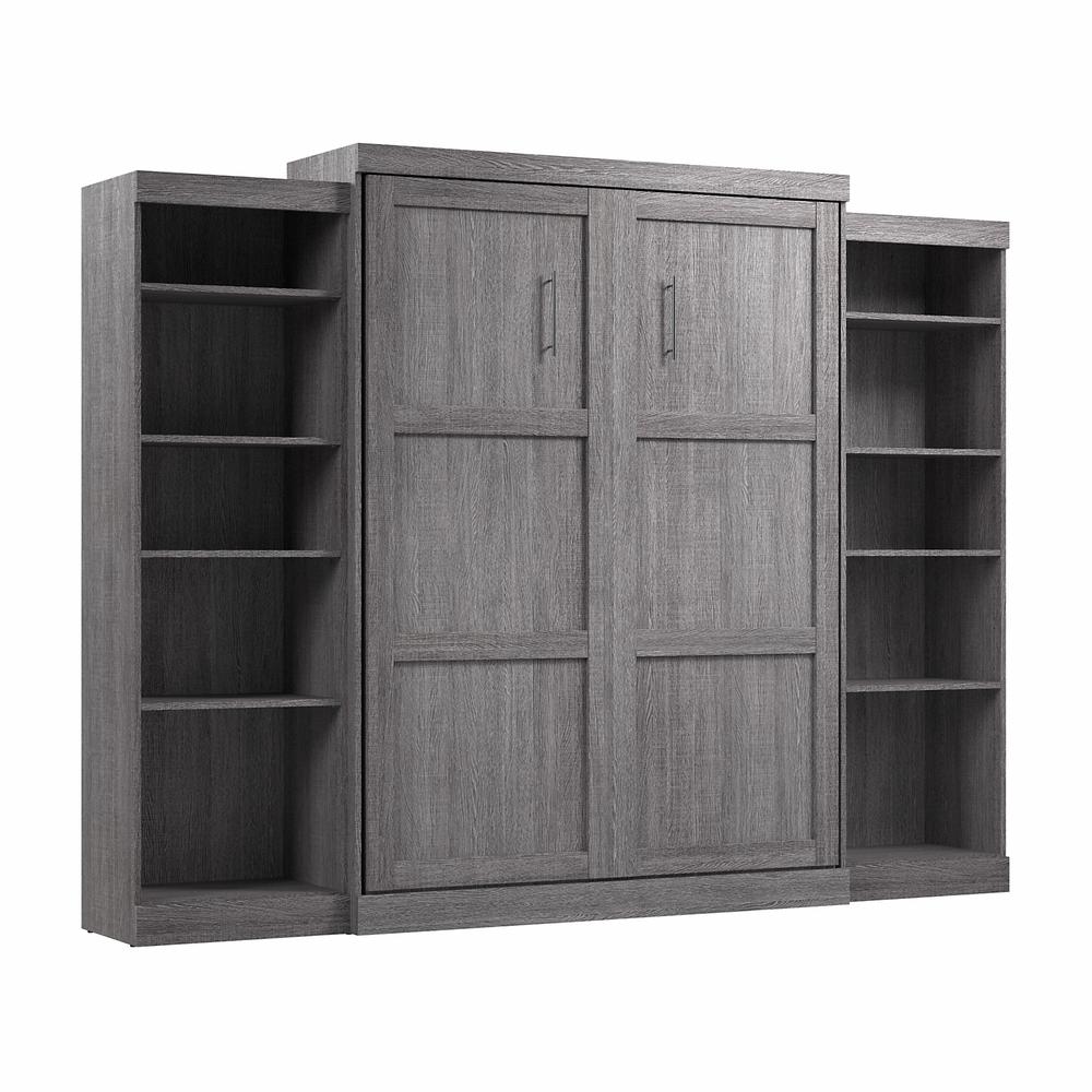 Bestar Pur Queen Murphy Bed and 2 Shelving Units (115W) in Bark Grey. Picture 1