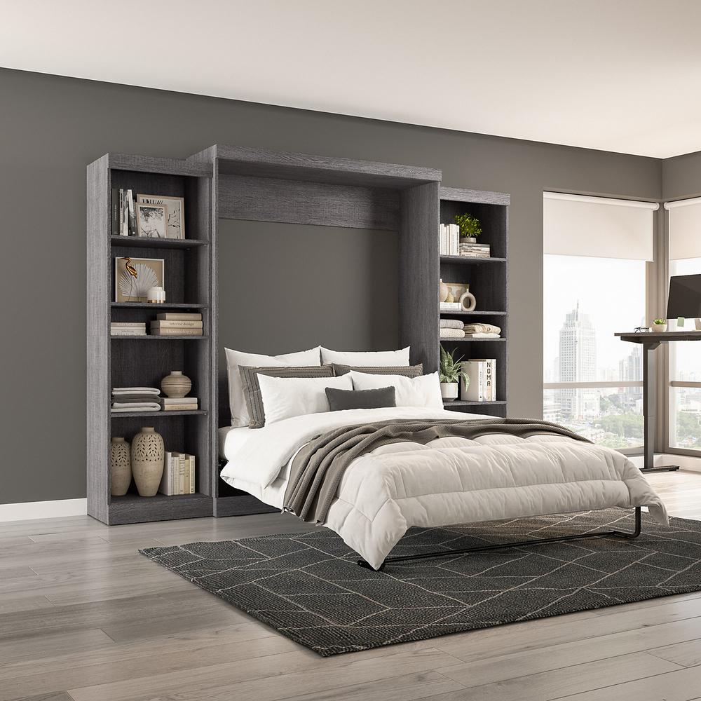 Bestar Pur Queen Murphy Bed and 2 Shelving Units (115W) in Bark Grey. Picture 4
