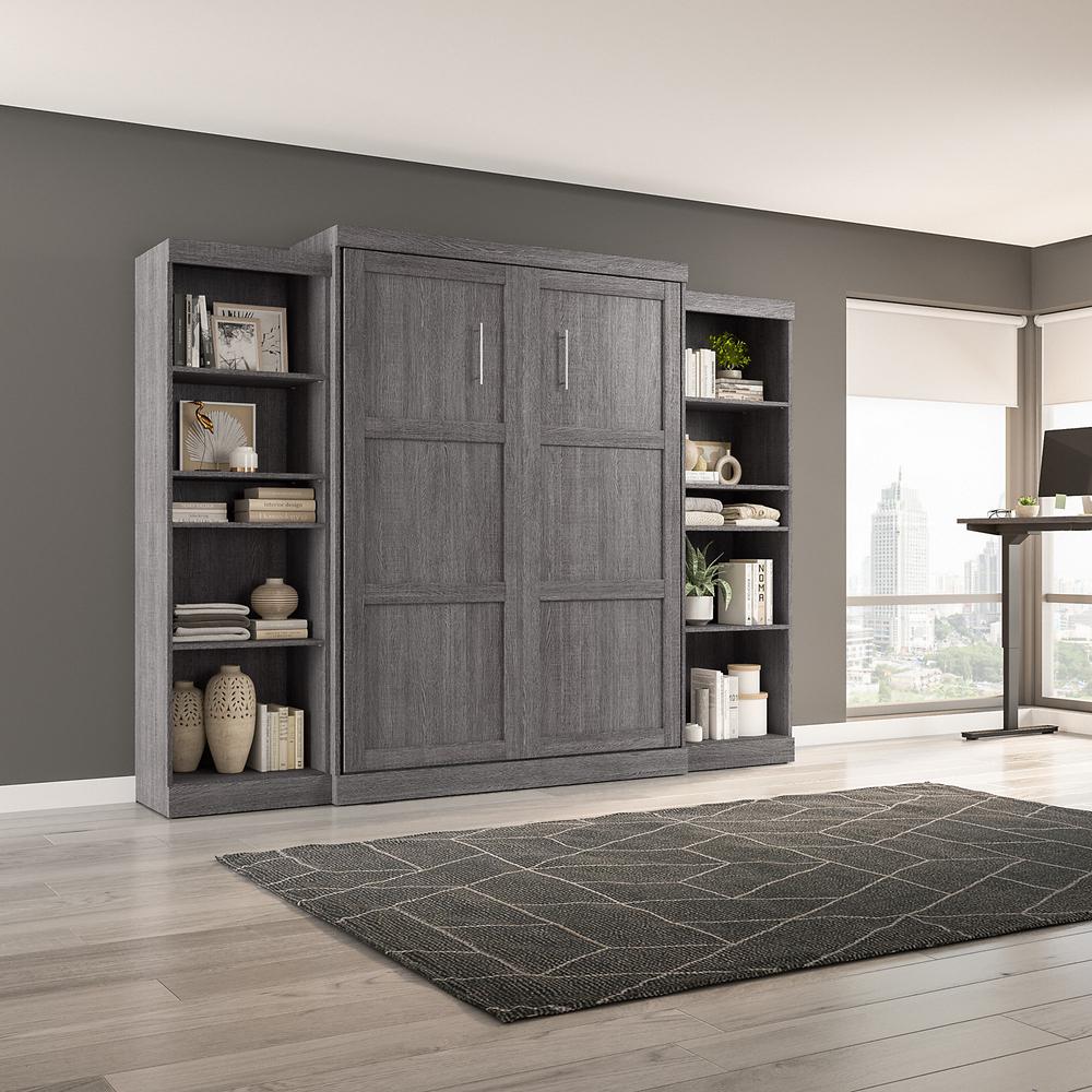 Bestar Pur Queen Murphy Bed and 2 Shelving Units (115W) in Bark Grey. Picture 5