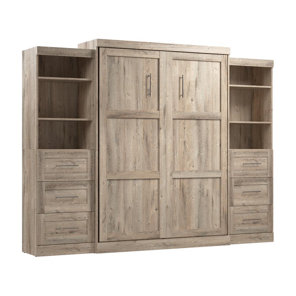 Bestar Pur Queen Murphy Bed and 2 Shelving Units with Drawers, Rustic Brown (115W). Picture 2