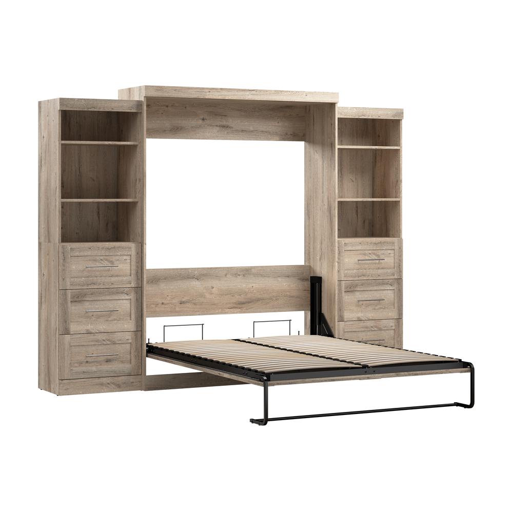 Bestar Pur Queen Murphy Bed and 2 Shelving Units with Drawers, Rustic Brown (115W). Picture 3