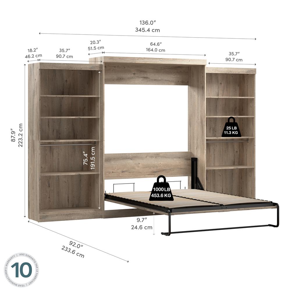 Bestar Pur 136W Queen Murphy Bed with 2 Shelving Units (137W). Picture 29