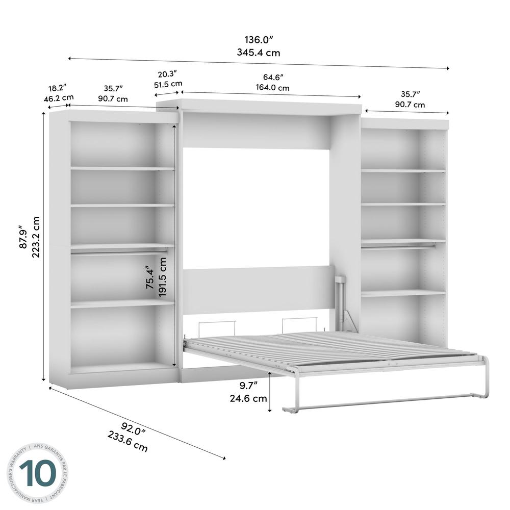 Bestar Pur 136W Queen Murphy Bed with 2 Shelving Units (137W). Picture 30