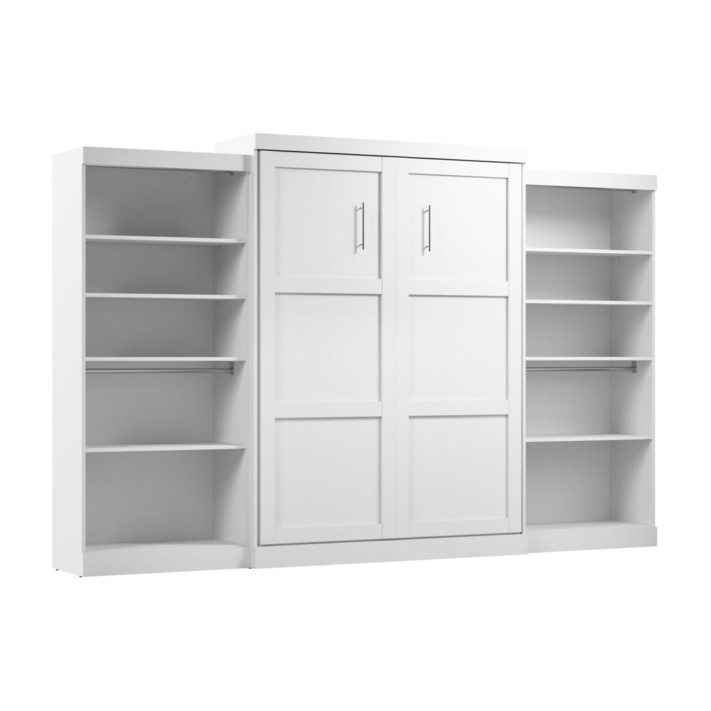 Bestar Pur Queen Murphy Bed with 2 Shelving Units (137W) in White. Picture 1