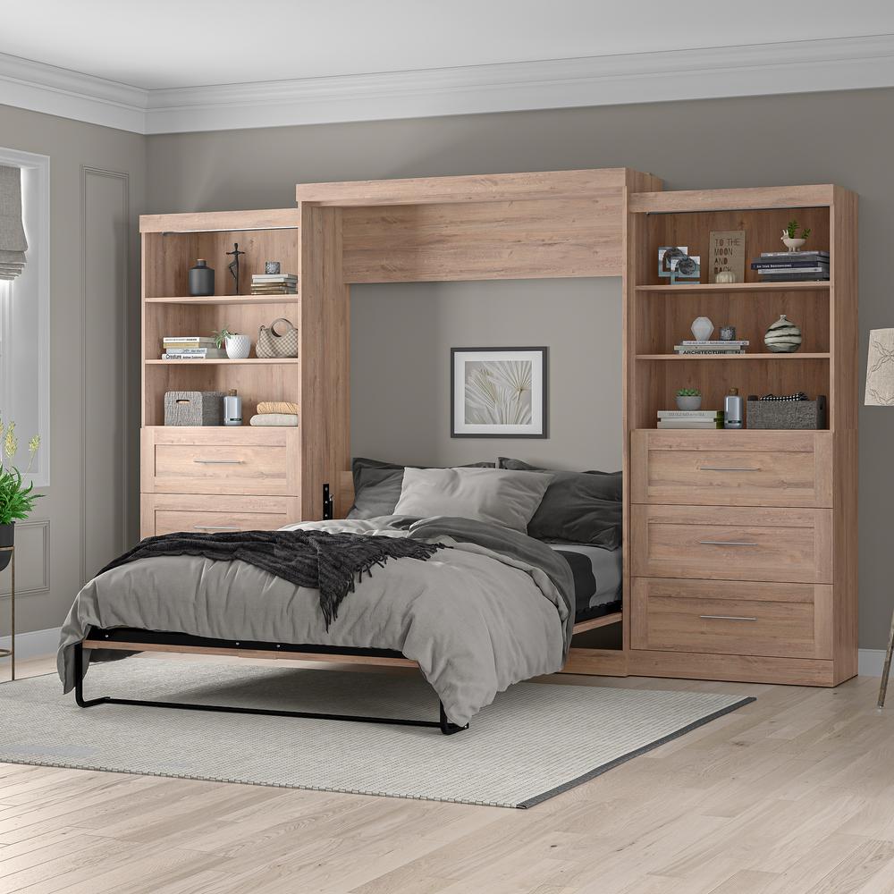 Bestar Pur Queen Murphy Bed and 2 Shelving Units with Drawers (136W). Picture 3