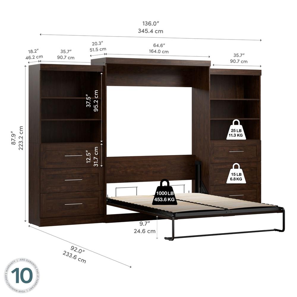 Queen Murphy Bed and 2 Shelving Units with Drawers (136W). Picture 6