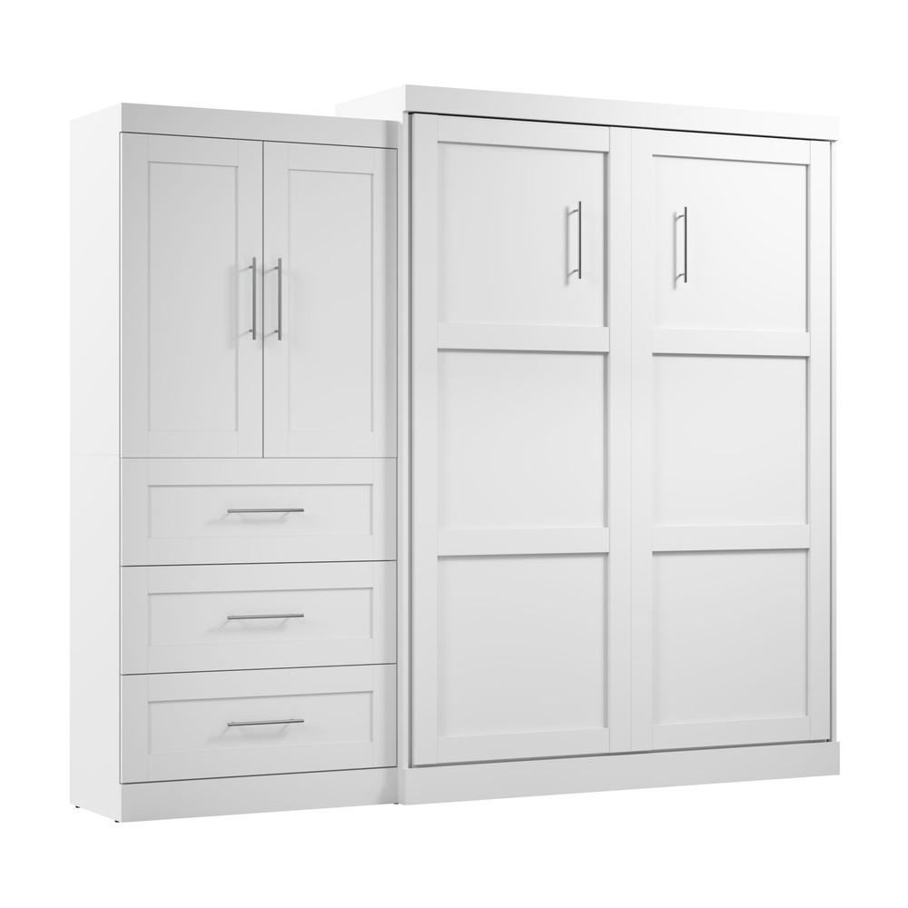 Bestar Pur Queen Murphy Bed and Storage Cabinet with Drawers (101W) in White. Picture 1