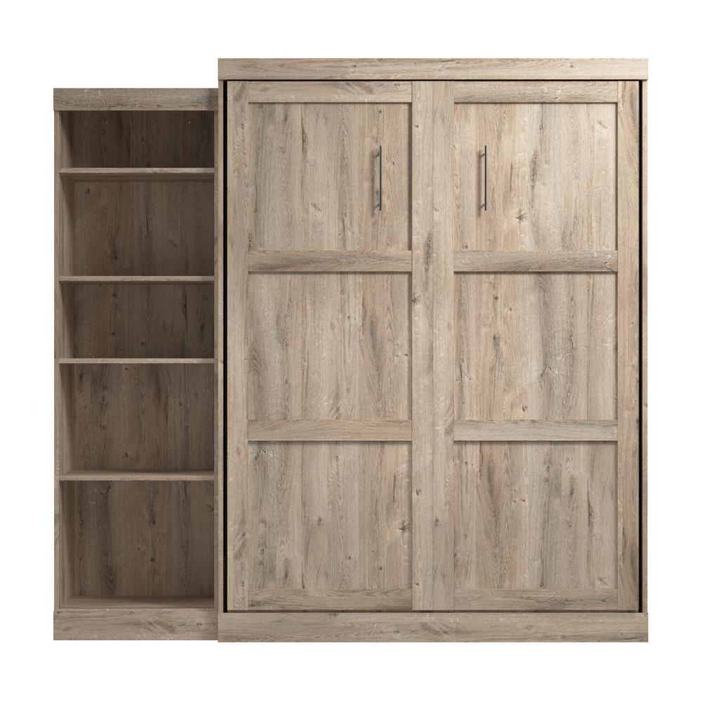 Bestar Pur Queen Murphy Bed with Shelving Unit (90W) in rustic brown. Picture 7