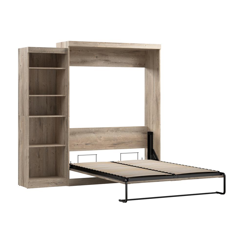 Bestar Pur Queen Murphy Bed with Shelving Unit (90W) in rustic brown. Picture 3