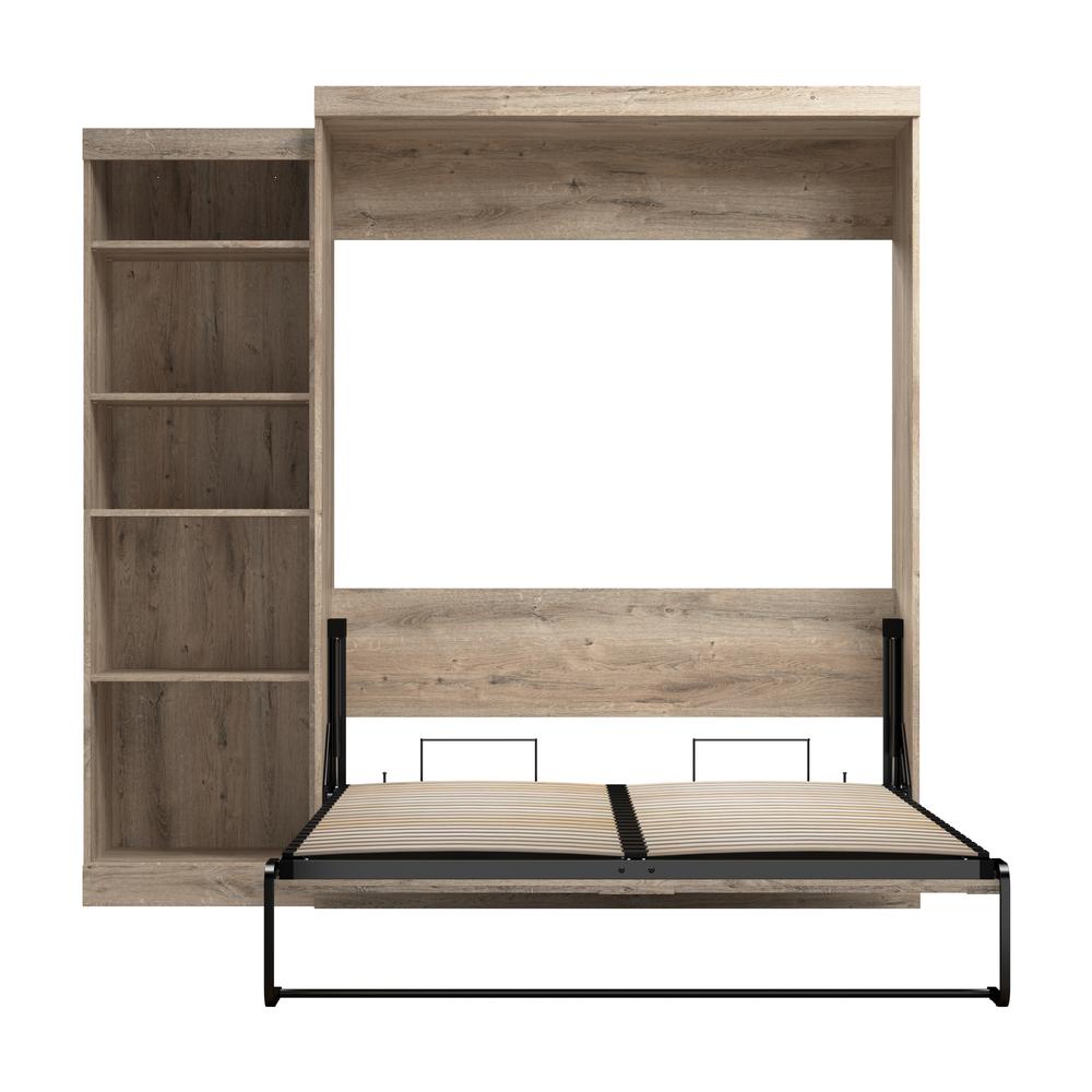 Bestar Pur Queen Murphy Bed with Shelving Unit (90W) in rustic brown. Picture 9